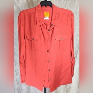Ruby Rd. Red Linen Button-Down Shirt